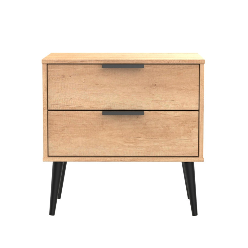 Fully Assembled Berryhill 2 Drawer Bedside Table, Brown