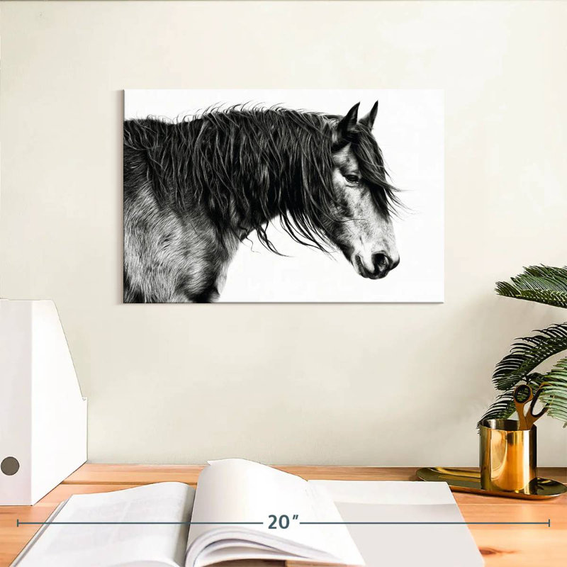 Portrait de cheval Brampt noir et blanc III, H 8 po x l 12 po