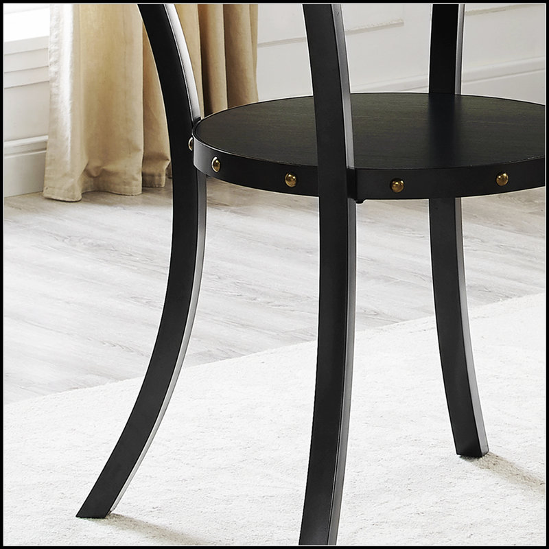 Biony Espresso Wood Counter Height Round Dining Table with Brass Nailheads and Metal Legs, Perfect for Contemporary Kitchens and Dining Rooms.
