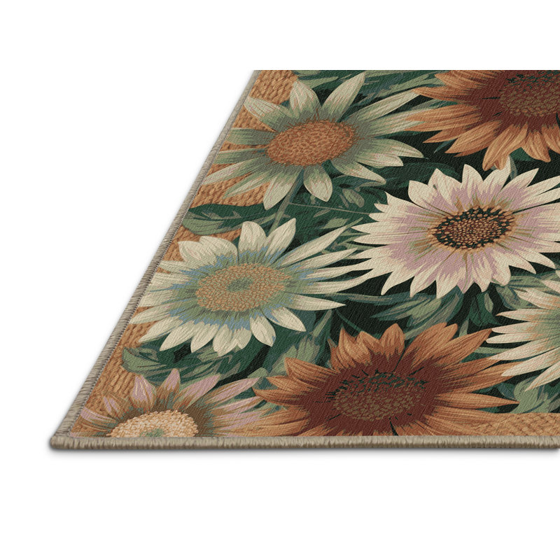 Tapis botanique beige lavable à la machine, Carré 3 pi