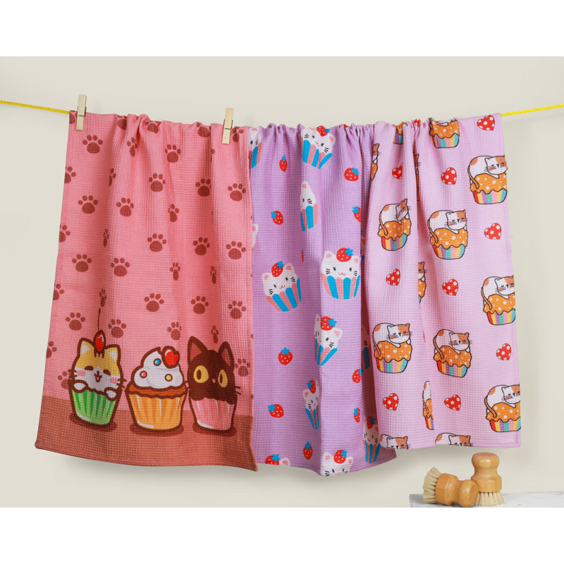 Kawaii Cupcake Cat Cotton Kitchen Towel Set