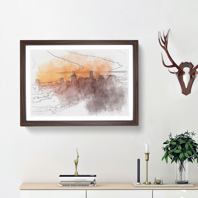 Downtown Los Angeles at Sunset in Abstract - Picture Frame Graphic Art Print, 62cm H x 87cm W x 2cm D, Walnut Framed