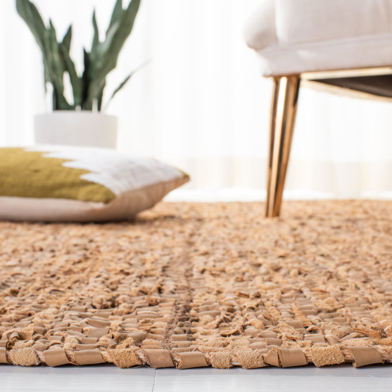 Vintage Leather Flat Weave Recycled Leather/Cotton Solid Color Rug in Brown, Rectangle 8' x 10'