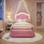 Princess Bed With LED Crown Headboard & Drawer(S), Faux Leather Storage Frame, White & Pink-1547995488-1547203774