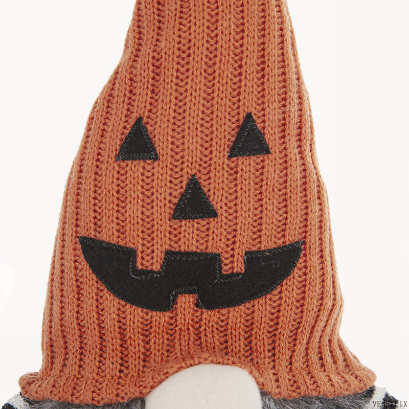 Ensemble de 2 gnomes assis en tissu avec un chapeau tricoté orange, 8,3 x 4,7 x 23,5 pouces pour Halloween