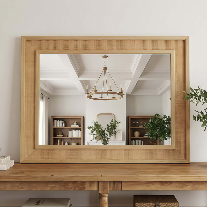Miroir décoratif en rotin, 20 po x 30 po, Bois naturel