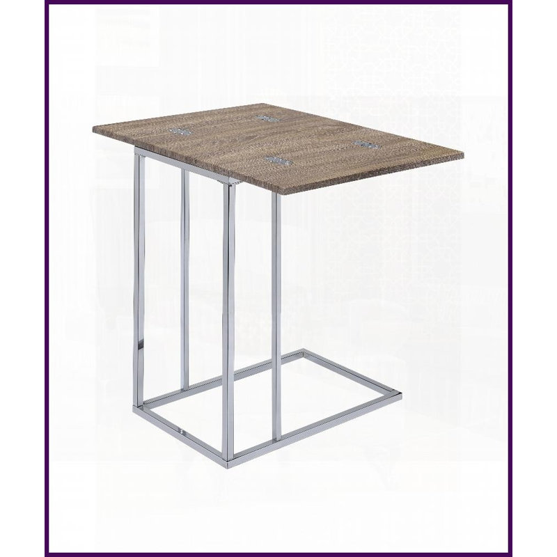Table basse en chêne patiné peu encombrant avec base chromée, plateau pivotant pliable 12 po à 24 po par Danson