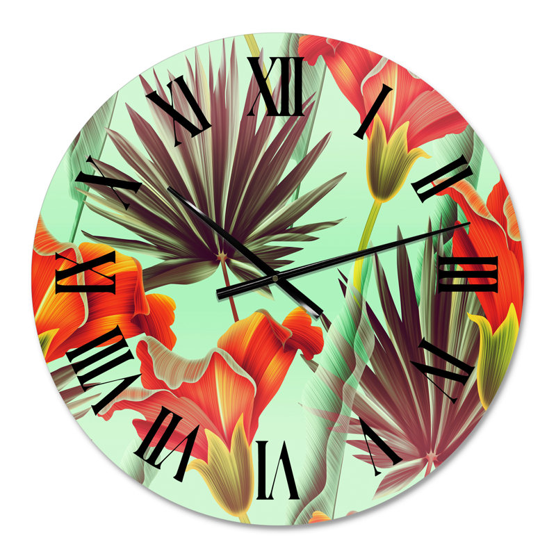 Fleurs tropicales VIntage - horloge murale traditionnelle, Surdimensionné