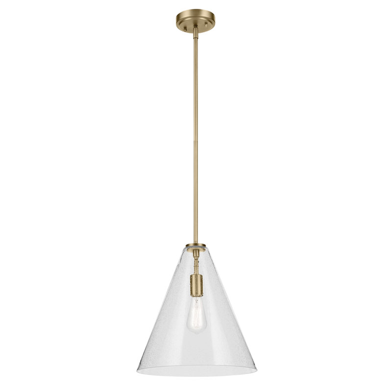 15.5" 1-Light Cone Pendant with Clear Seeded Glass, Brass