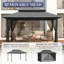 Pavillon de jardin extérieur 10 pi x 13 pi avec moustiquaire - auvent en métal à double toit pour patio, cour, jardin, terrasse et pelouse, structure robuste, gris
