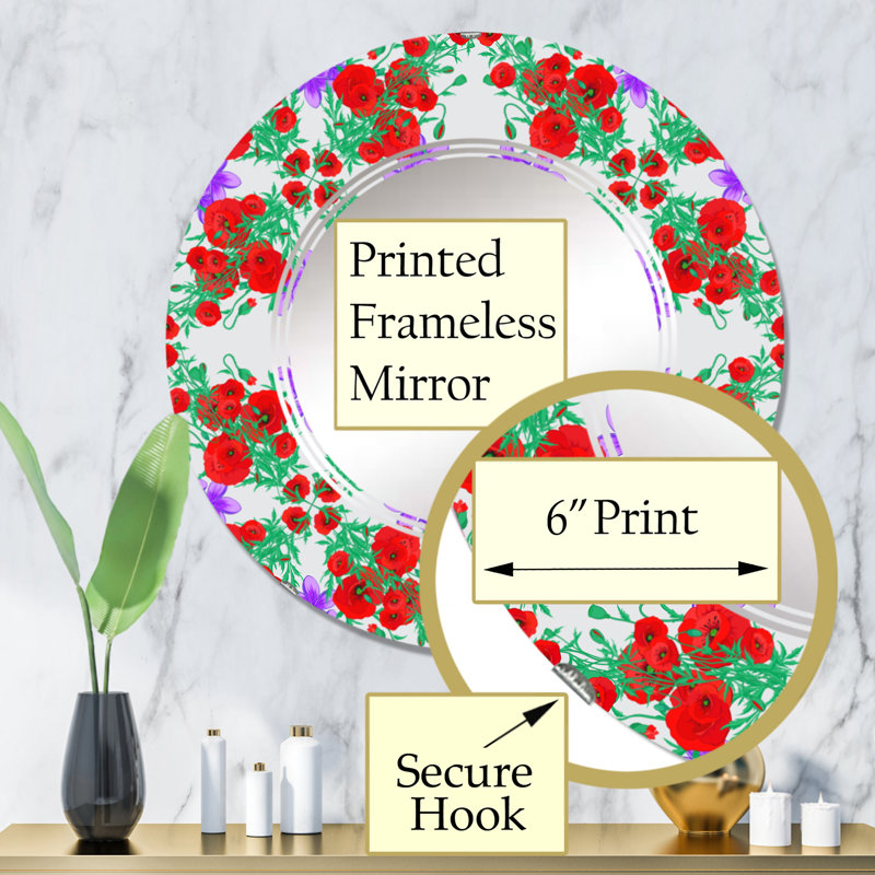 Motley fleurs en rouge vert et gris - miroir mural à motifs, 32 po x 32 po
