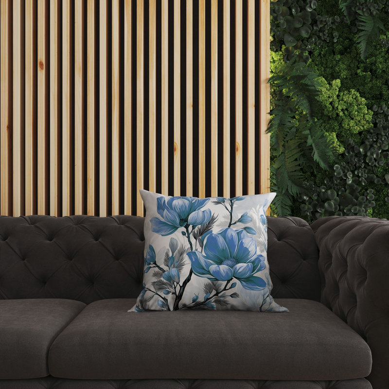 Coussin décoratif réversible intérieur / extérieur Zinnia Zest, H 20 po x l 20 po, Bleu / gris