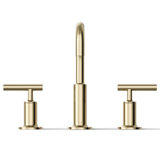 Purist® Widespread Faucet with Drain Assembly Low Lever Handles and Low Gooseneck Spout
