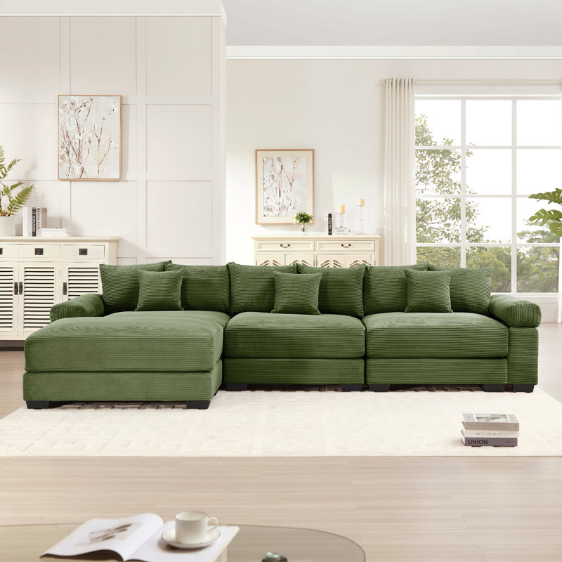 Canapé modulaire en L 130 po surdimensionné en forme de L, tissu velours côtelé doux, avec siège profond et accoudoirs larges Conception ergonomique 9 coussins Assemblage facile, pour les salons Chambre à coucher
