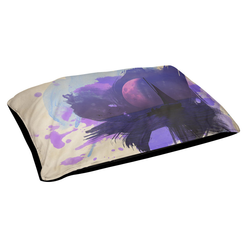 Coussin de lit pour chat aquarelle lune et voilier Burkhardt, L 19,5 po x l 29,5 po, Noir