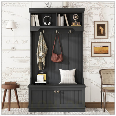 Multifunctional Hall Tree with Storage Shoe Bench, 4-in-1 Design for Entryway and Hallway, Coat Racks with Hooks, and Display Shelf