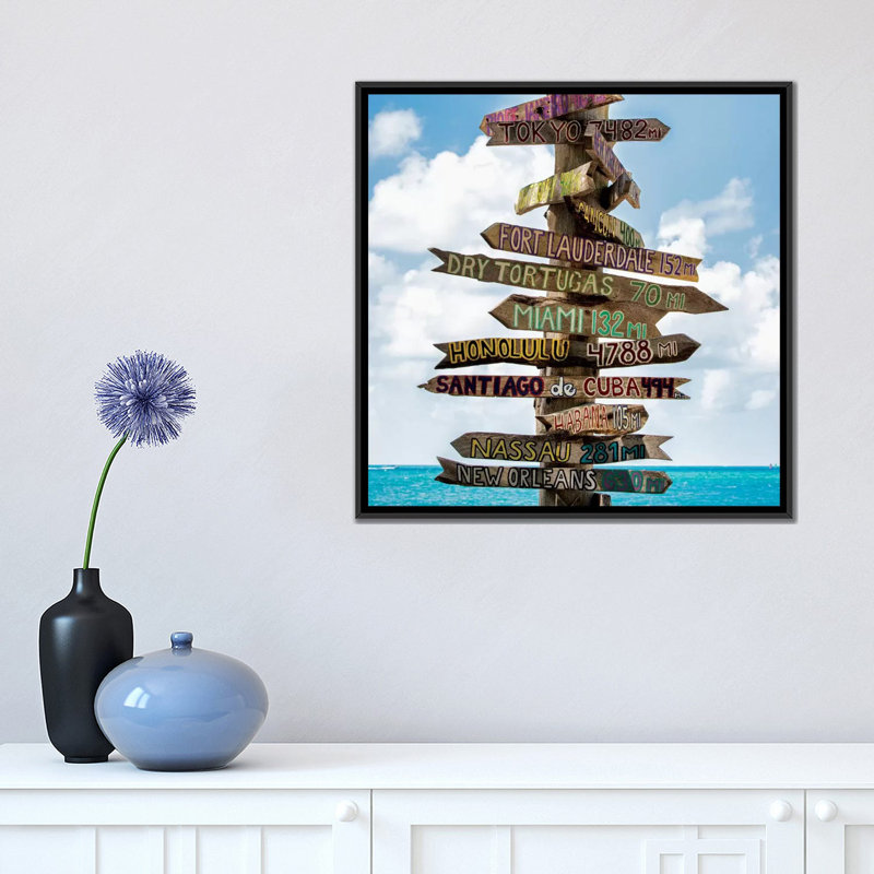 «Key West Directional Sign III» par Phillippe Hugonnard - Toile tendue, H 18 po x l 18 po x P 1,5 po, Toile tendue