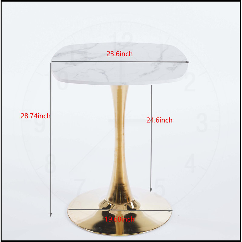 Table de salle à manger carrée 23,62 pouces moderne, blanche et dorée, facile à assembler, polyvalente, stable et élégante