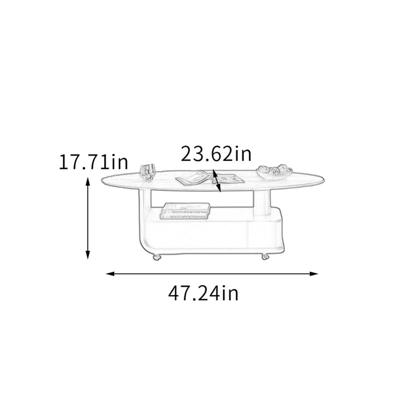 Table basse mobile avec rangement et roulettes, H 17,71 po x L 47,24 po x l 23,62 po
