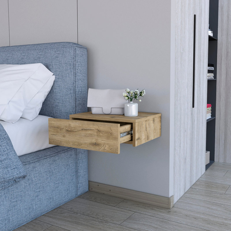 Table de chevet flottante avec tiroir pour le bois de la chambre à coucher, Naturel