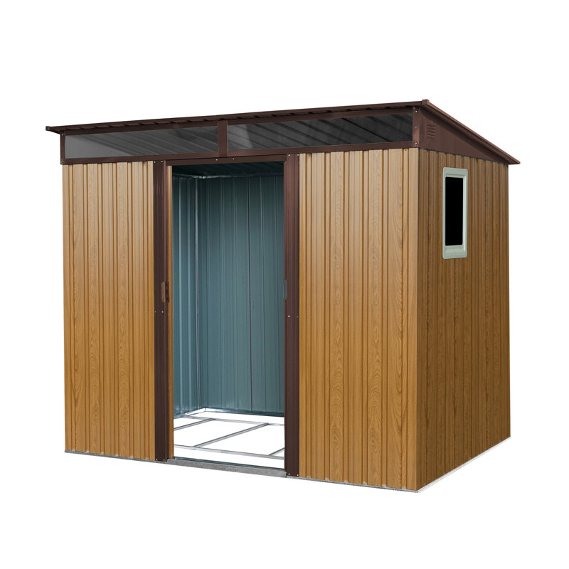 Remise de rangement extérieure en métal 8 pi x 6 pi avec fenêtre et traverse, café