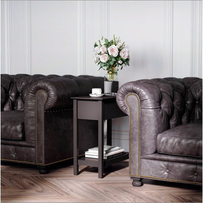 Table de bout, table d'appoint étroite avec plateau rabattable, armoire de rangement, tablette inférieure pour le salon, café foncé