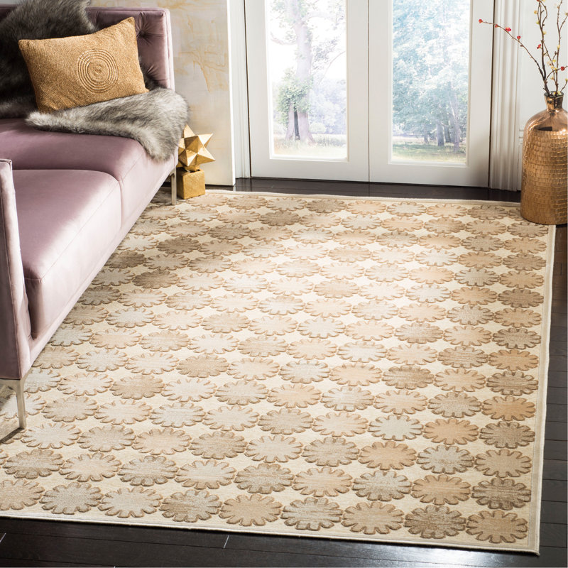 Coreatha Geometric Stone/Cream Area Rug, Rectangle 5'1" x 7'6"