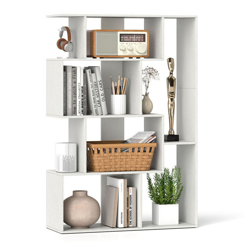 Open-Back Geometric Bookshelf Home 6-Cube Large Bookcase, White