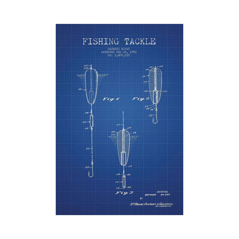 Raymond McVay Fishing Tackle Patent Sketch by Aged Pixel - Wrapped Canvas Print, 66.04 cm H x 45.72 cm W x 1.91 cm D
