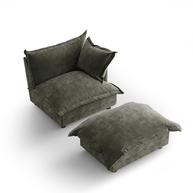 Upholstered Armchair with Footstool, Grey