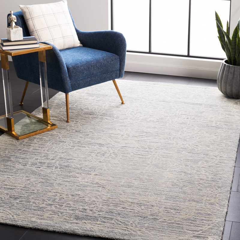 Tapis en laine / coton touffeté à la main Roslyn en gris clair / ivoire, Rectangle 5 pi x 8 pi