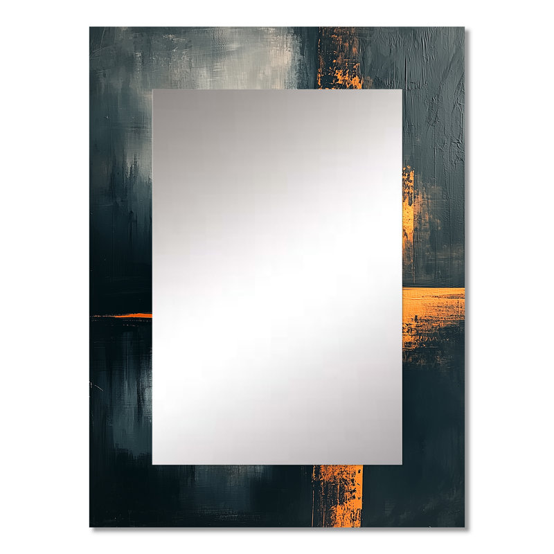 «Black and Gold Converge Sunrise I», art unique, miroir mural orange, impression sur métal, 32 po x 24 po