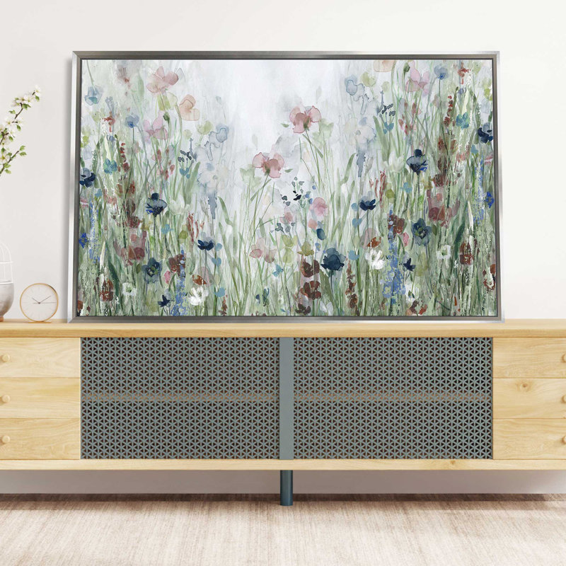 «Wildflower Fields» par Carol Robinson - Peinture, L 51,5 po x H 31,5 po, Encadrement argenté