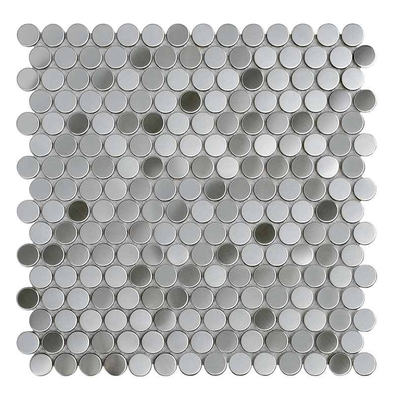 Carreau de mosaïque mural rond en acier inoxydable 0,8 po x 0,8 po Trento Retro