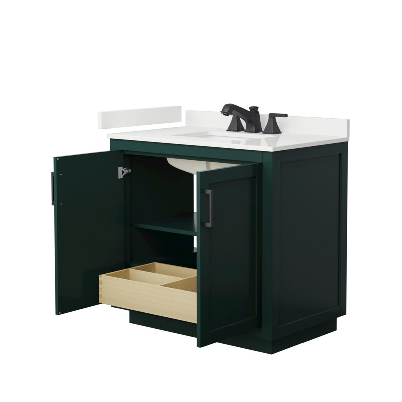 Ensemble de meuble-lavabo simple 36 po avec plateau en quartz Miranda, Quartz blanc, Vert, Noir mat