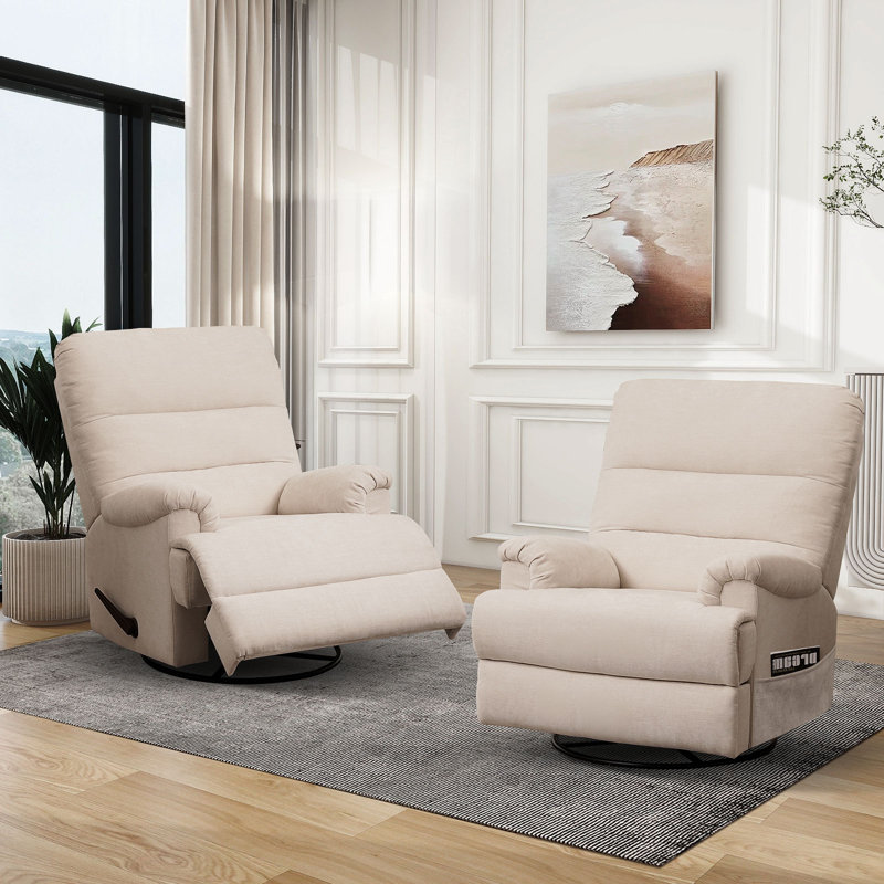 Marinke Upholstered Manual Swivel Standard Recliner (Set of 2), Beige