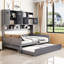 Lit de jour double en bois pleine grandeur avec lit gigogne et tablette d'armoire, gris-45556539-45556541