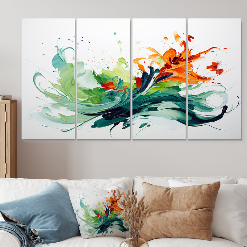 «Green and White Abstract Expression», peinture abstraite, art mural, H 28 po x l 48 po