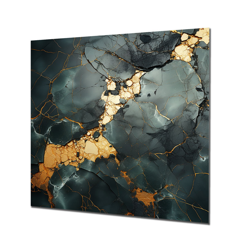 Décoration murale en marbre doré et vert Terrazzo III - marbre, H 16 po x l 16 po