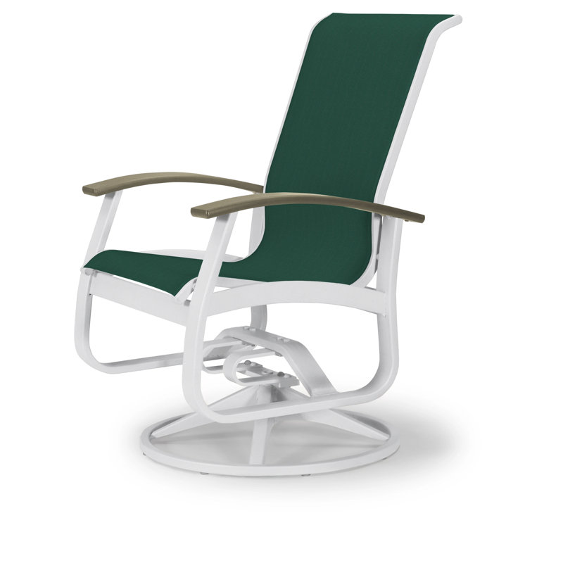 Chaise de patio pivotante Askar, Vert forêt 22D Sunbrella® vert, Beachwood P40, Blanc brillant