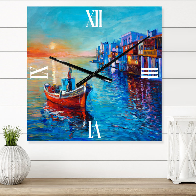 Horloge murale, bateaux reposant sur l'eau près de la ville côtière I, Grand