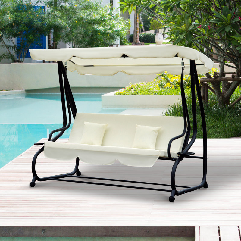 3 Person Porch Swing with Canopy, Cream White