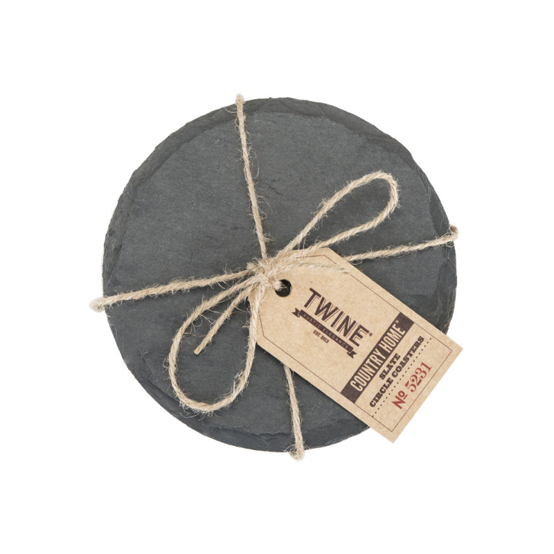Black Slate Round Coasters with Velvet Backing, Set of 4