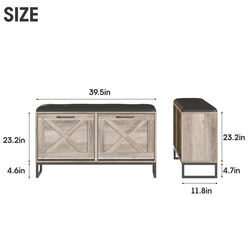 Banc de rangement 12 paires de chaussures, Light Gray