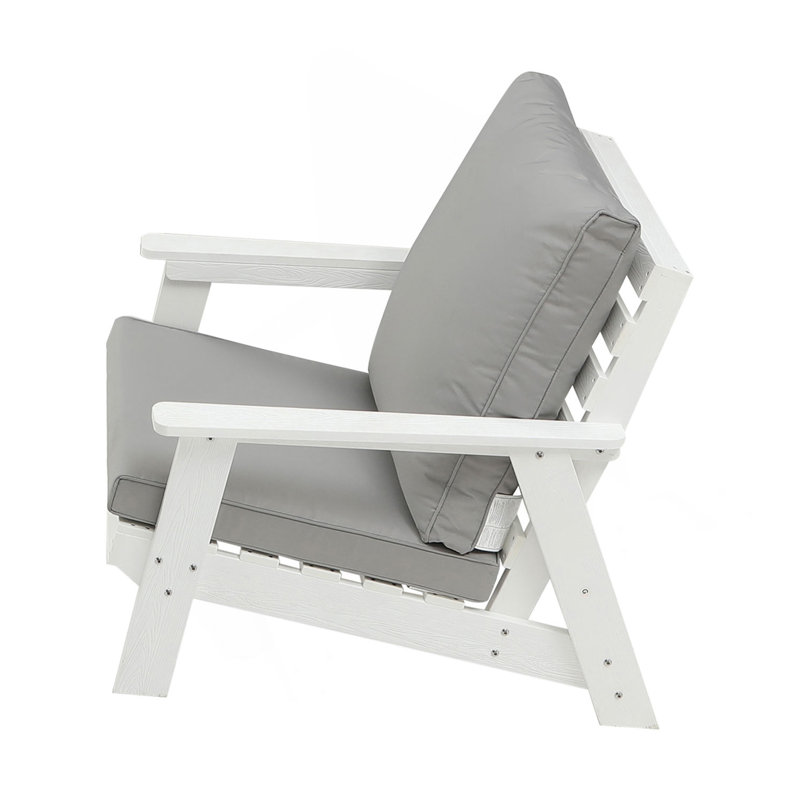 HIPS All-Weather Outdoor Single Sofa With Cushion, White/Grey