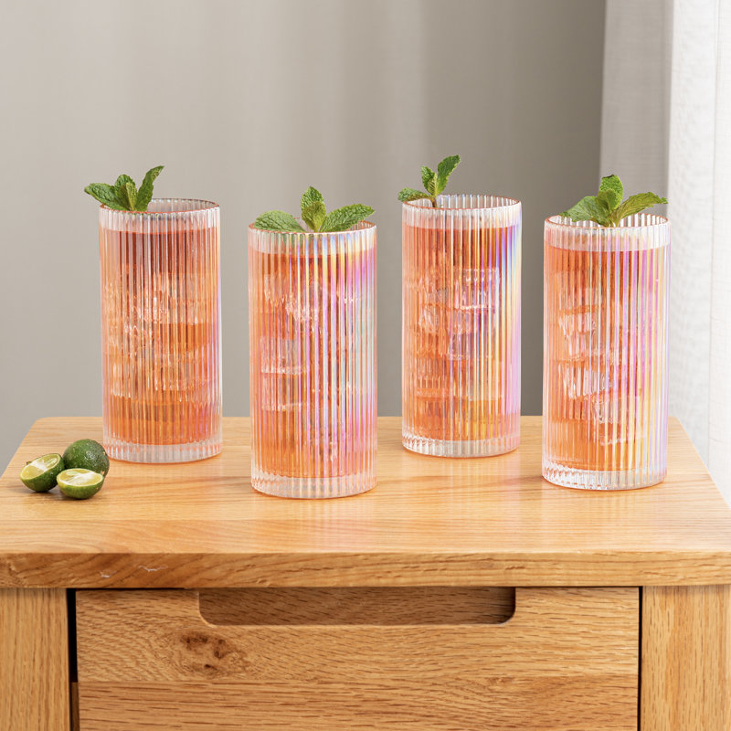 4-Piece Drinking Fluted Iridescent Glasses Set