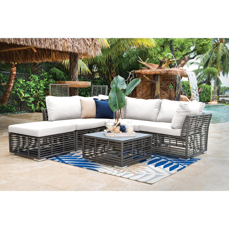 Graphite 5 - Person Modular Patio Conversation Set with Cushions, Canvas Melon Sunbrella® Canvas