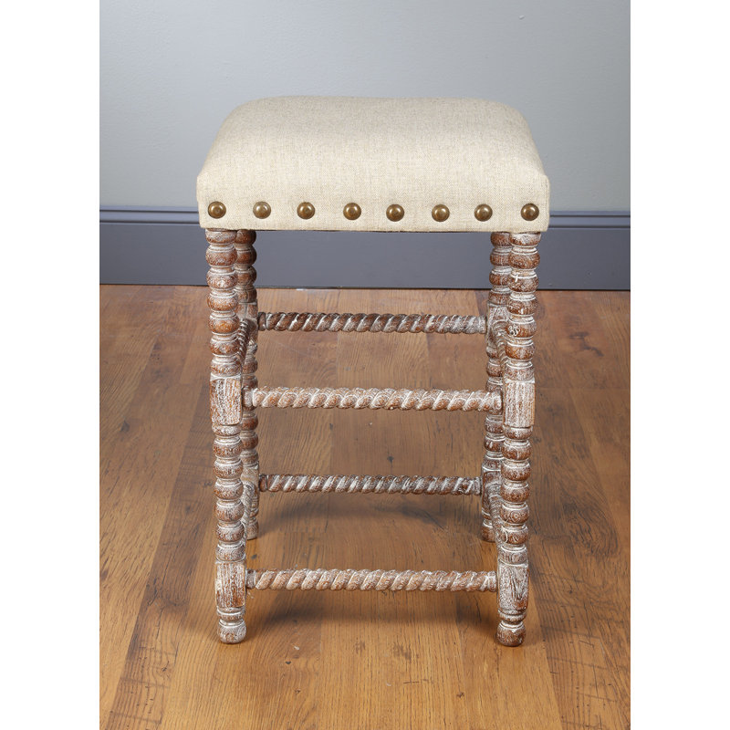 Kimra Bobbin 28" Leg Bar Stool, Weathered Whitewash, Off White