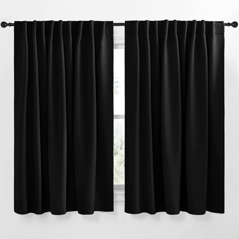 Blackout Curtain Light & Noise Reducing Room Darkening Drapes for Bedroom/Living Room/Kitchen, 2 Pieces, 70" W x 63" L, Black
