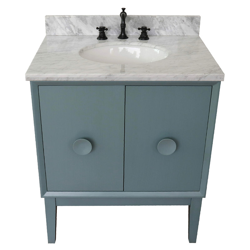 Crumley 31'' Single Bathroom Vanity with Top, Aqua Blue/White Carrara